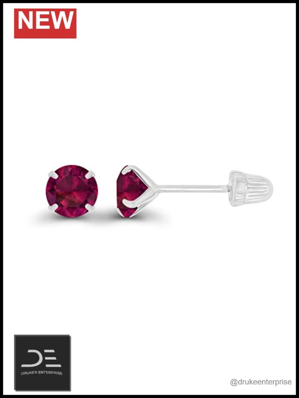 14k White Gold Solid Hypoallergenic Screw Back Stud Earrings